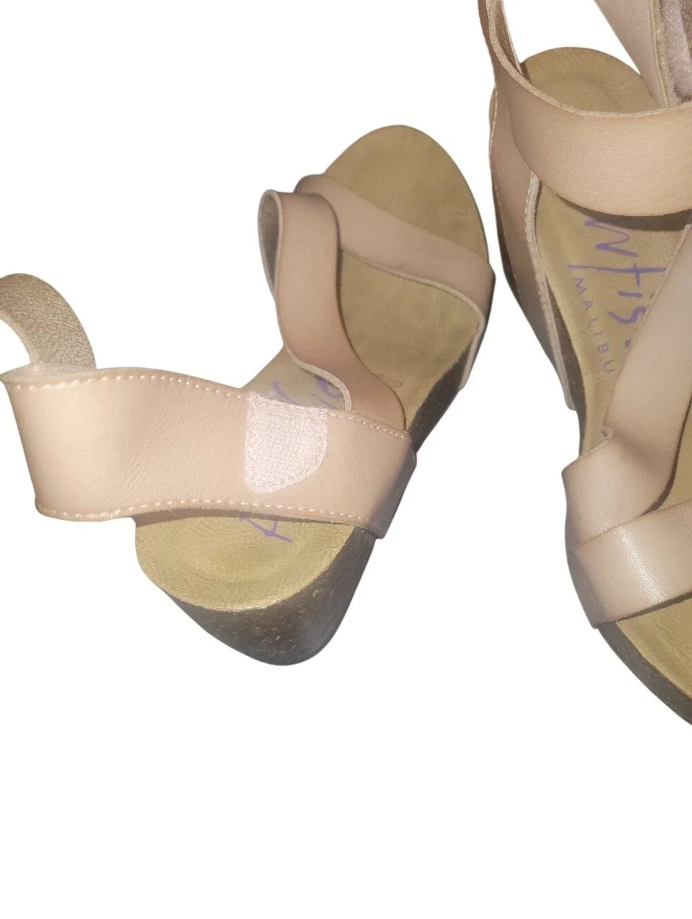 Blowfish Malibu Hapuku Nude Colored Crisscross Cor Leather Wedge Cork Sandals